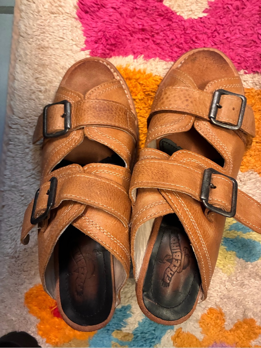 Women’s Tan Leather Buckle Slide Heeled Sandals - Picture 9 of 12